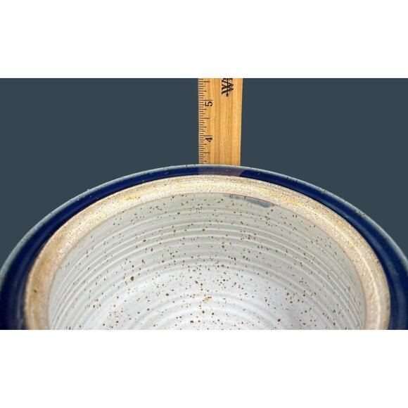 Handcrafted Lidded Stoneware Blue Orange Pottery Casserole Dish By Crystal - Picture 8 of 11